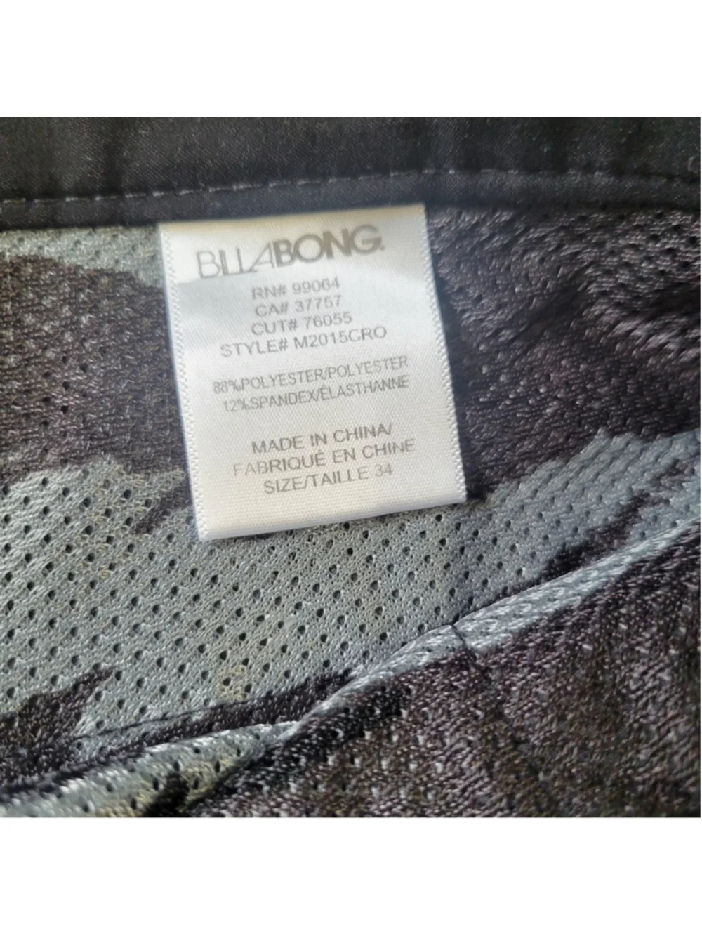 BILLABONG Platinum Men's Gray Polyester Elastane Blend Performance Shorts 34